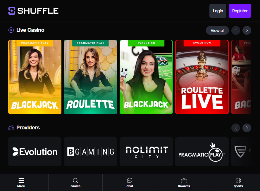 Shuffle Casino sur mobile